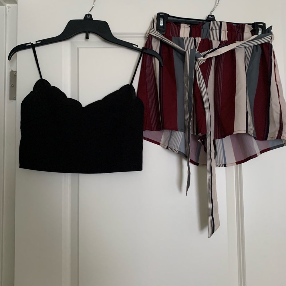 SHEIN set, black crop top, striped shorts, size M